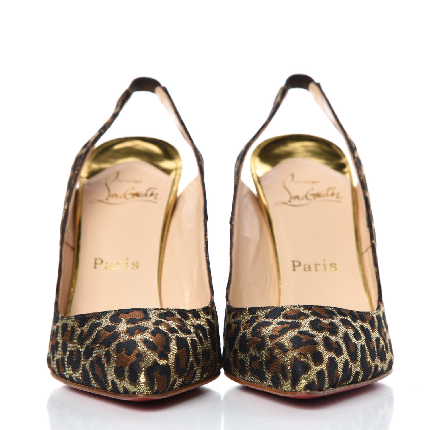 CHRISTIAN LOUBOUTIN Jacquard Leopard Print Slingback 120 Pumps 37.5 375103