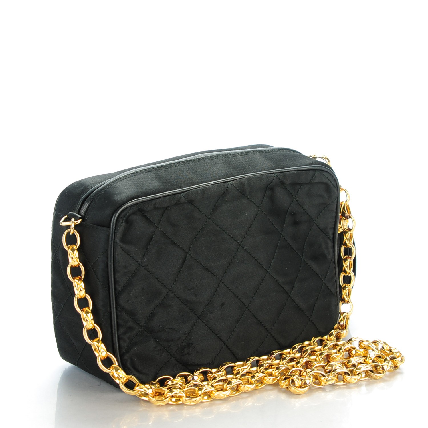 CHANEL Quilted Satin Camera Bag Black 142302