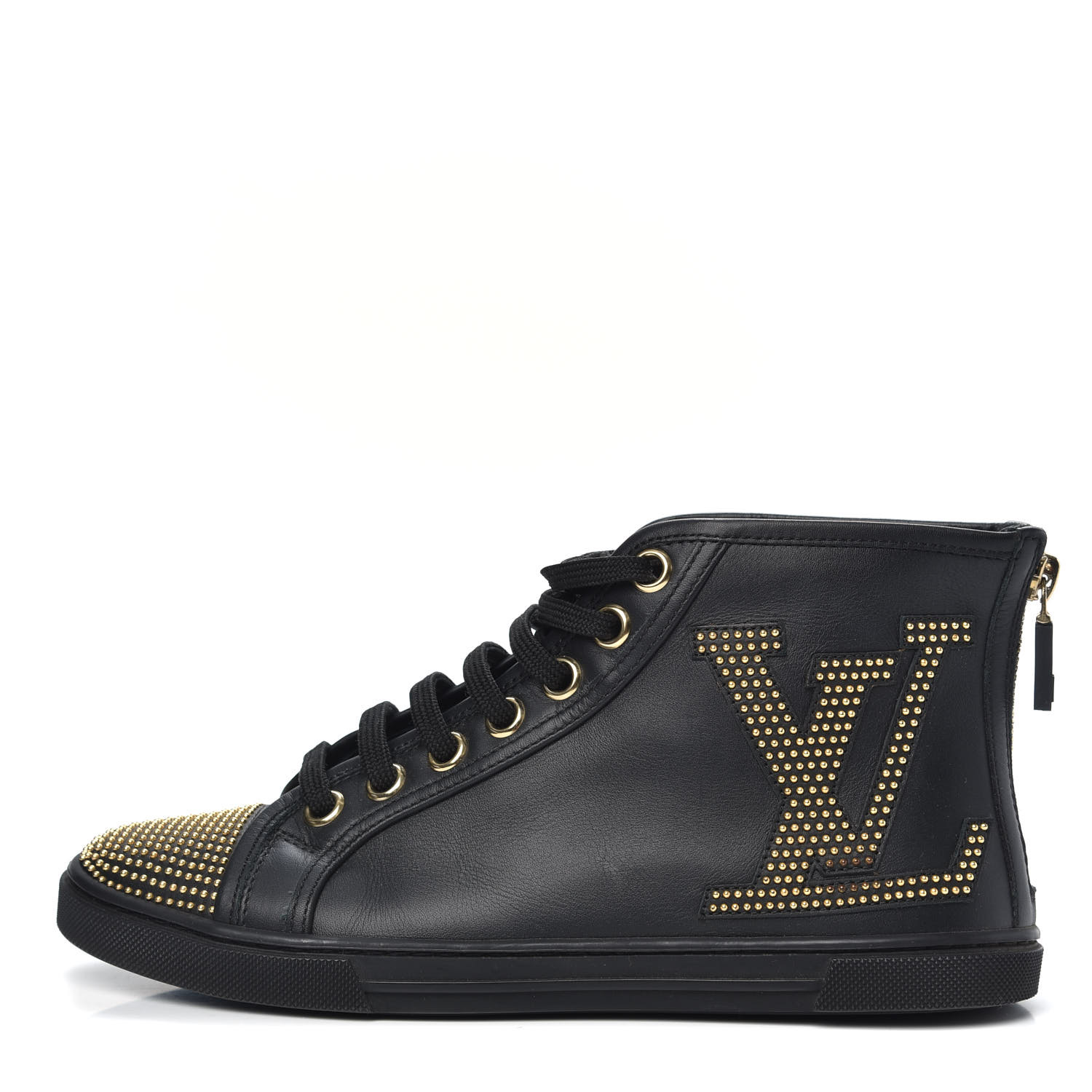LOUIS VUITTON Calfskin Studded Punchy High Top Sneakers 36 Black 733711 ...