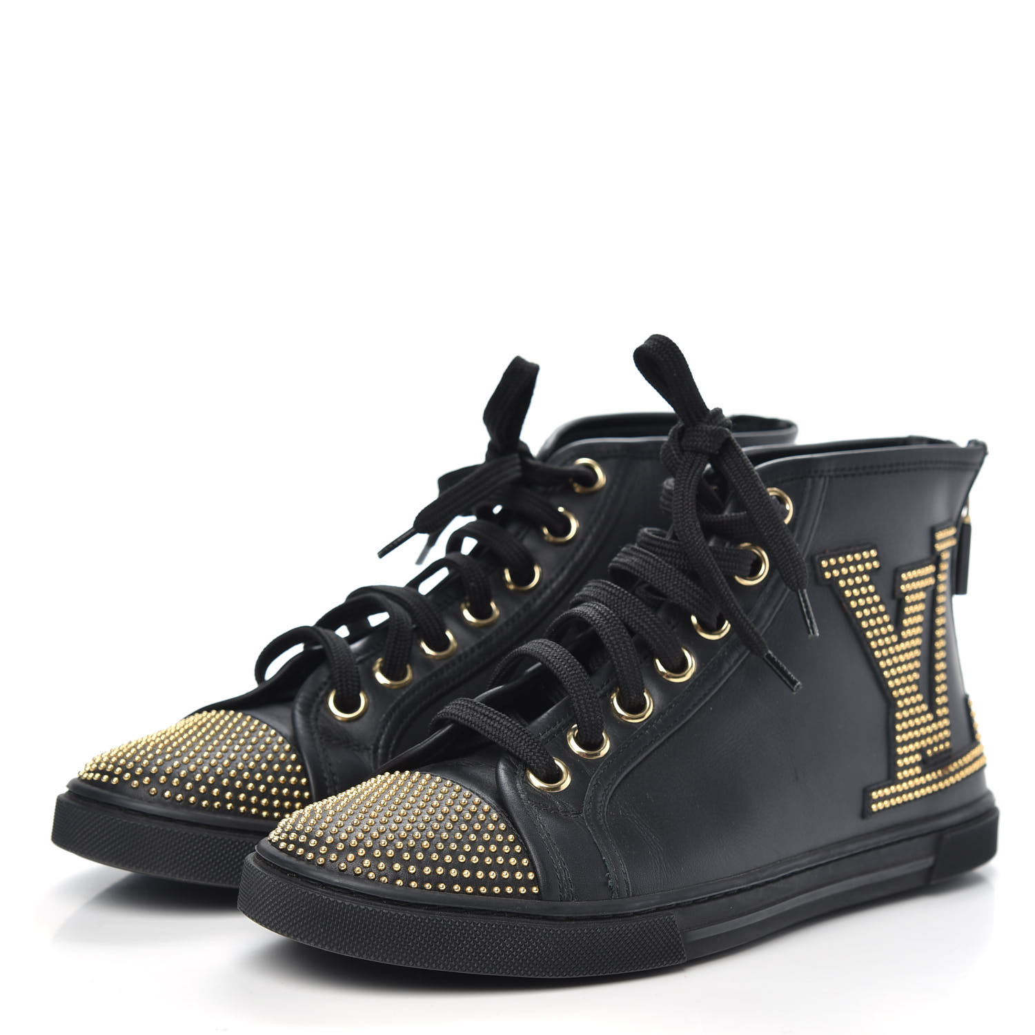 LOUIS VUITTON Calfskin Studded Punchy High Top Sneakers 36 Black 733711 ...