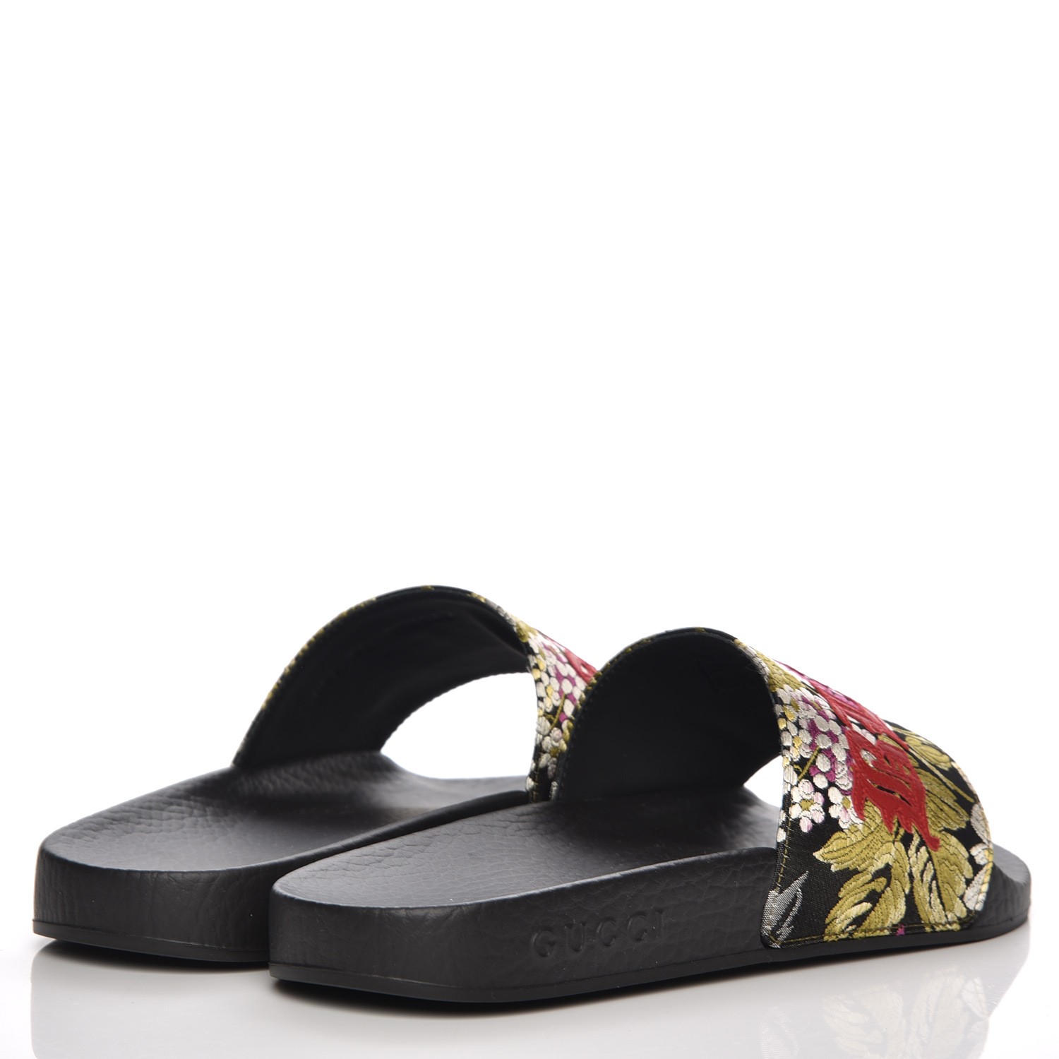 Gucci Floral Jacquard Slide Sandals 36 Black Multicolor 211051