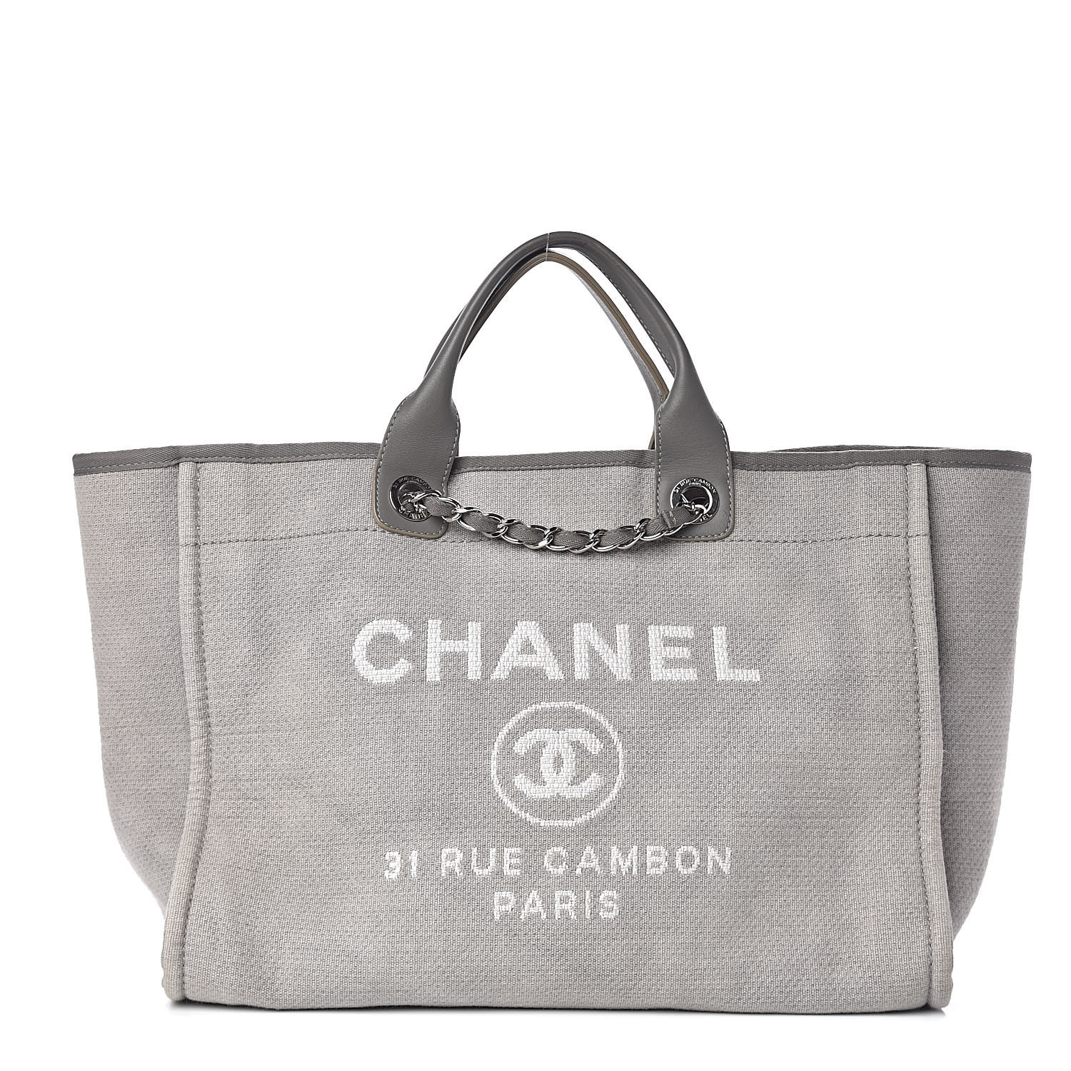 chanel canvas large deauville tote grey