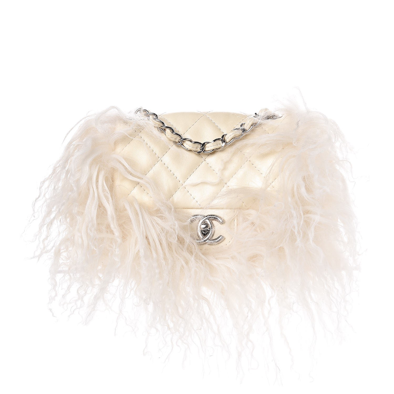 chanel white fur bag