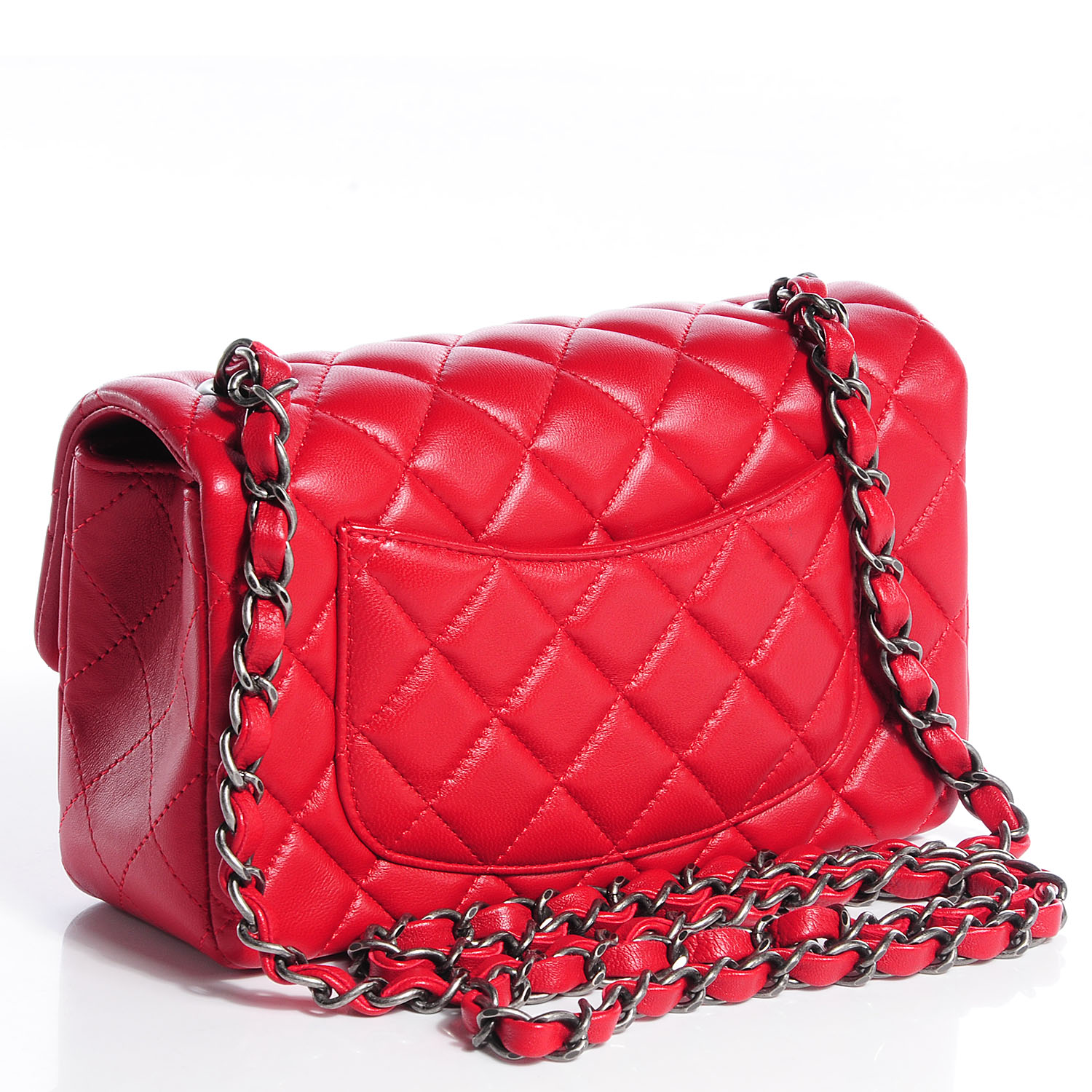 CHANEL Lambskin Quilted Mini Rectangular Flap Red 83373