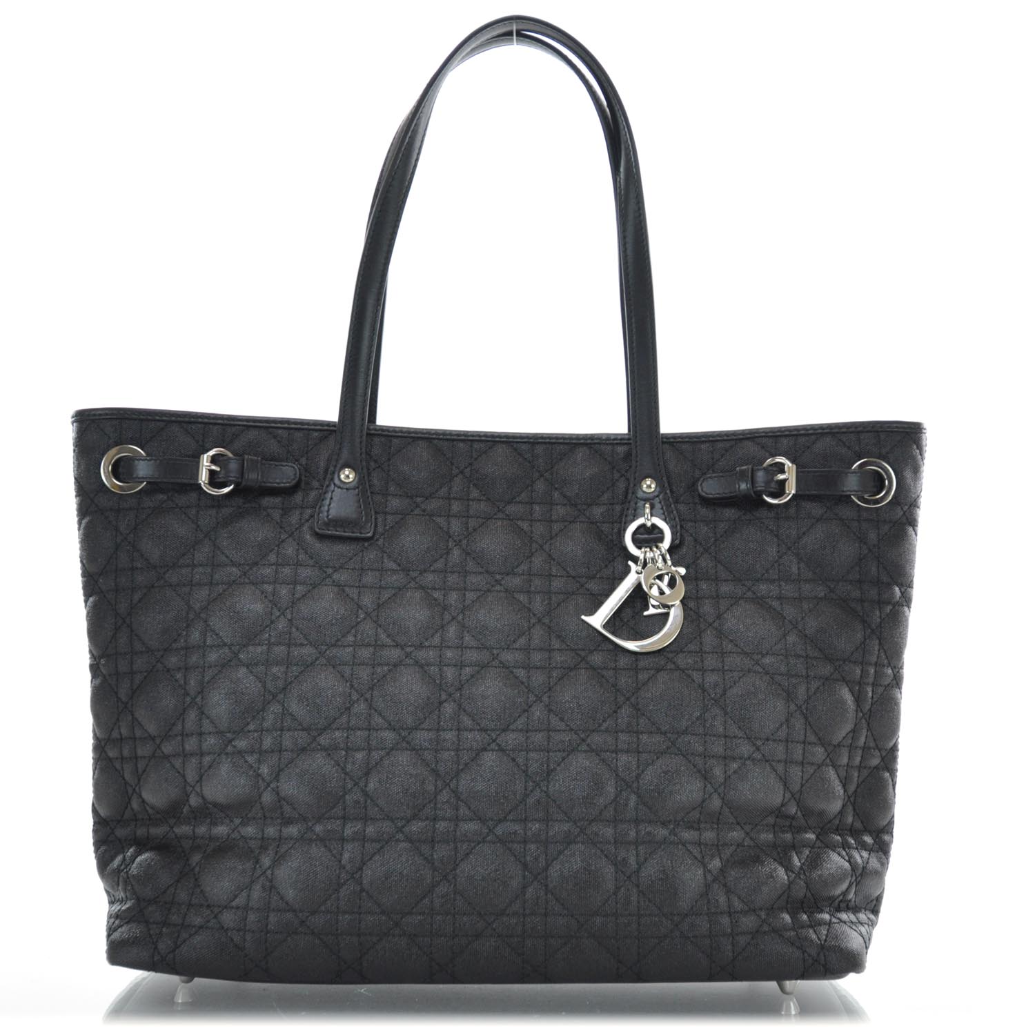 CHRISTIAN DIOR Cannage Quilted Medium Panarea Tote Black 33038