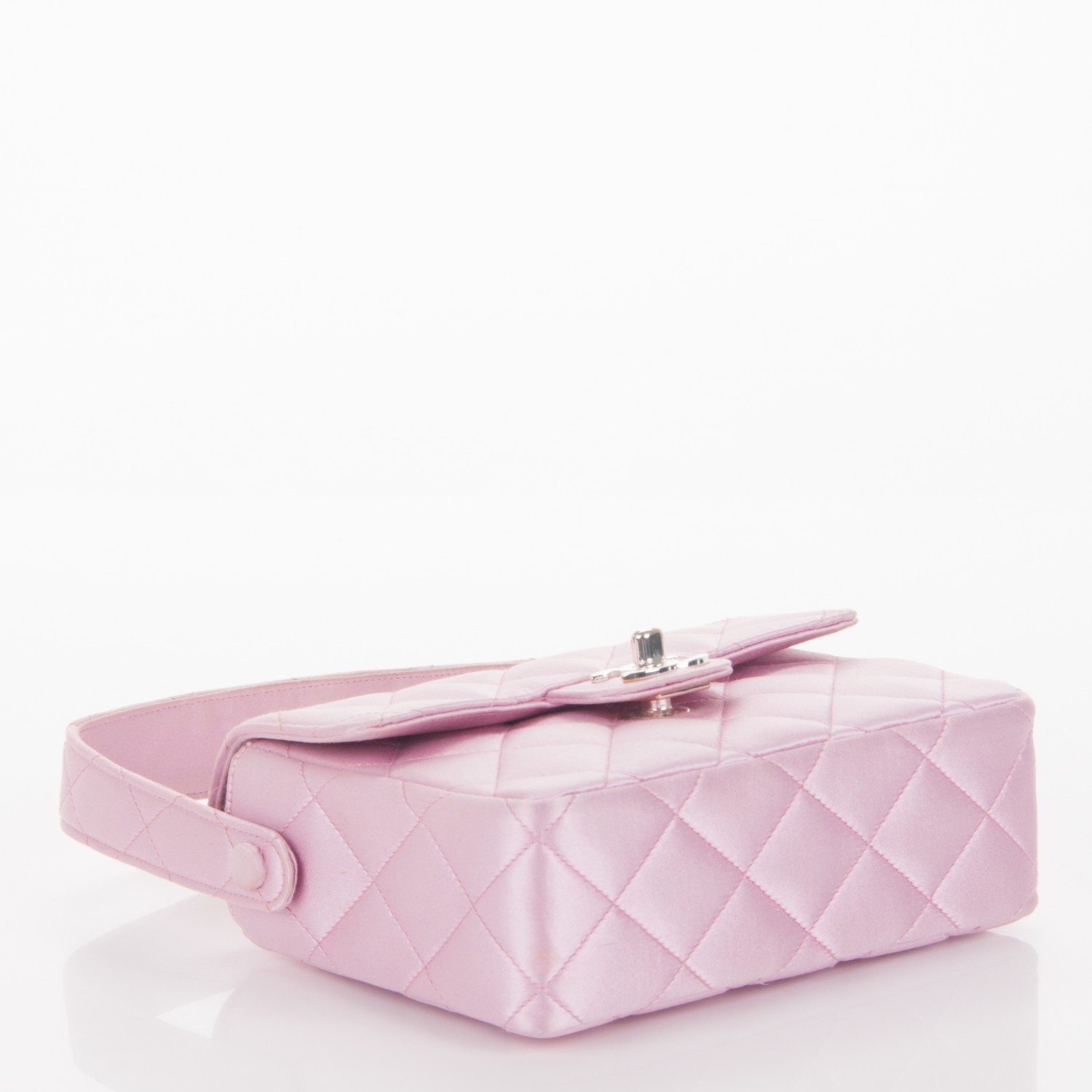 CHANEL Satin Quilted Evening Bag Pink 168354