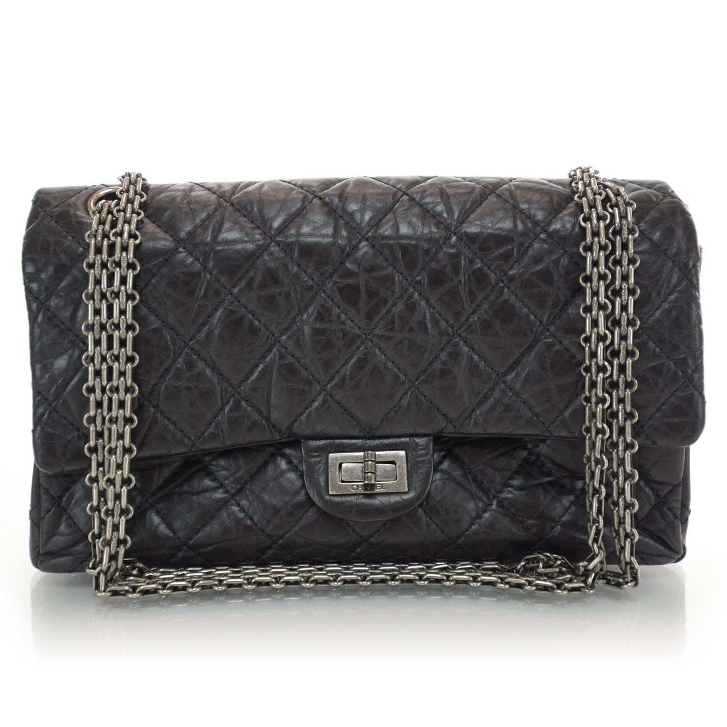 CHANEL Aged Calfskin Quilted 2.55 Reissue 226 Flap Black 35386