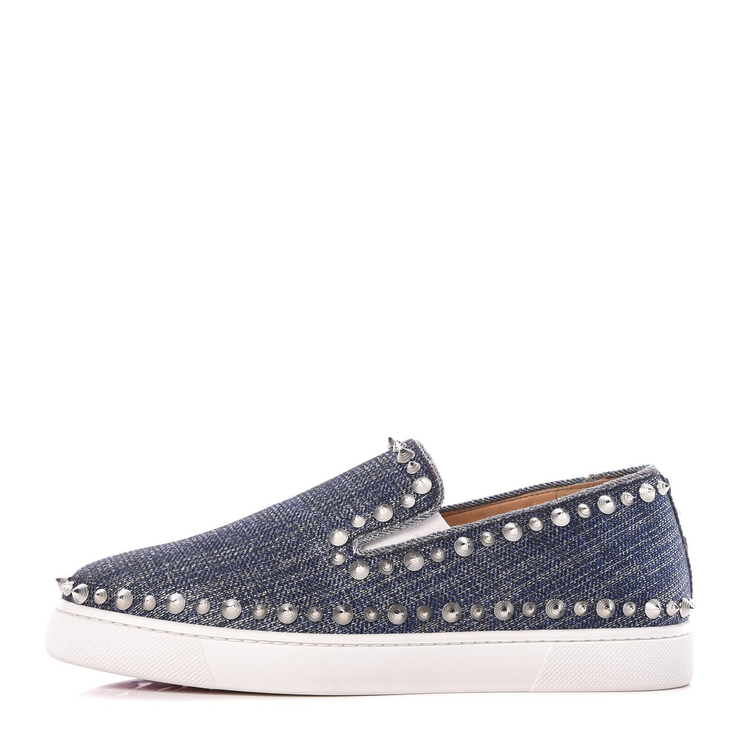 Soaked Bemærk cylinder CHRISTIAN LOUBOUTIN Womens Denim Lame Lux Spikes Pik Boat Flat 37 Silver  342512 | FASHIONPHILE