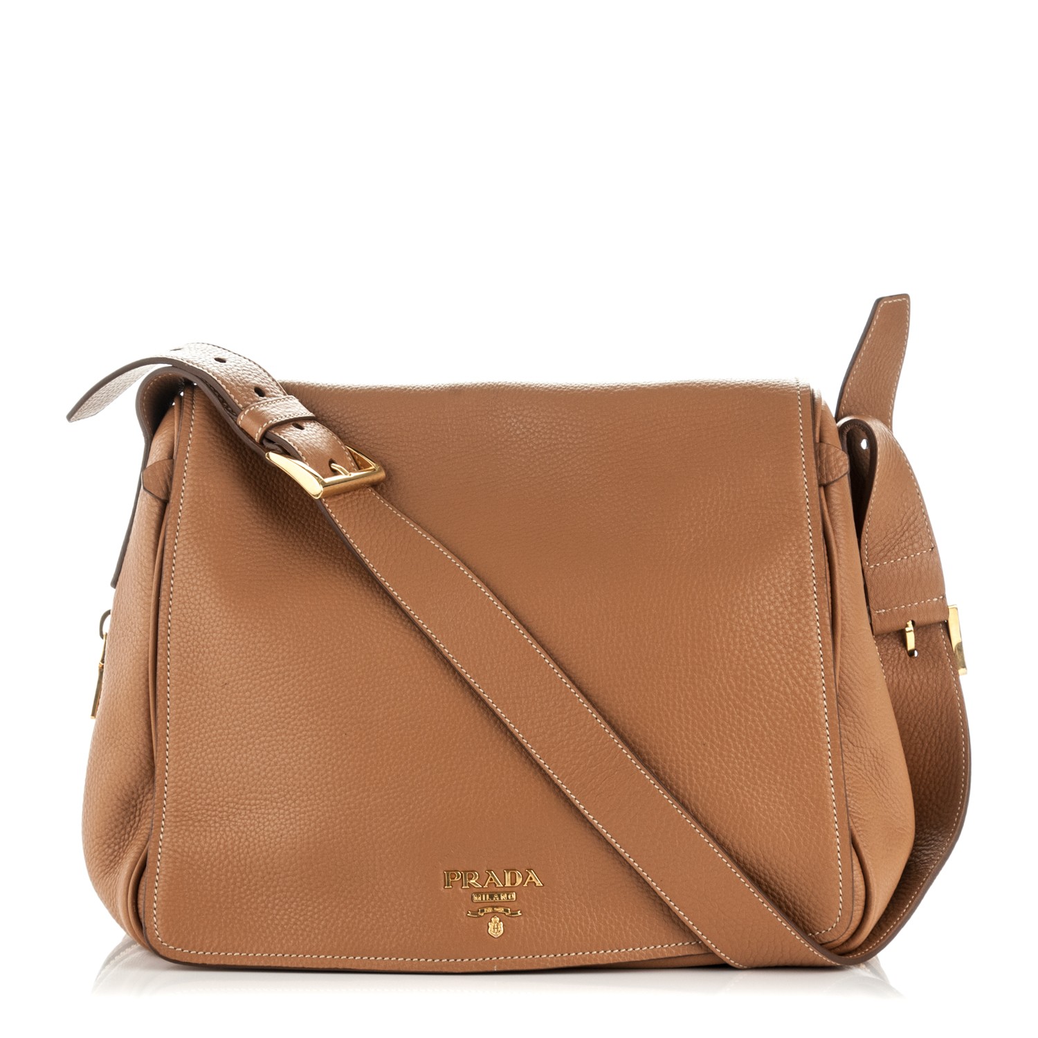 PRADA Vitello Daino Shoulder Flap Bag Naturale 177360