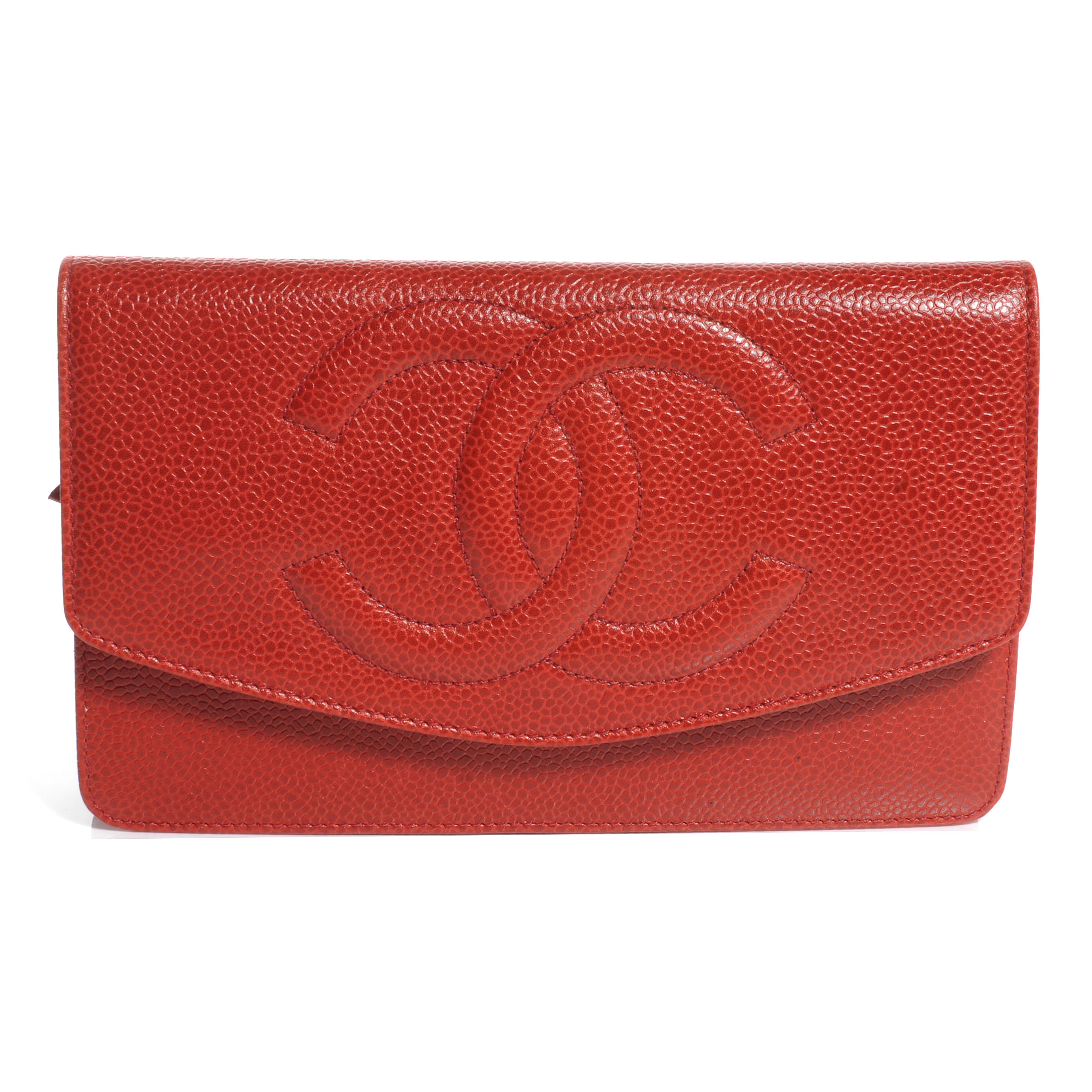 CHANEL Caviar CC Flap Clutch Wallet Red 57711