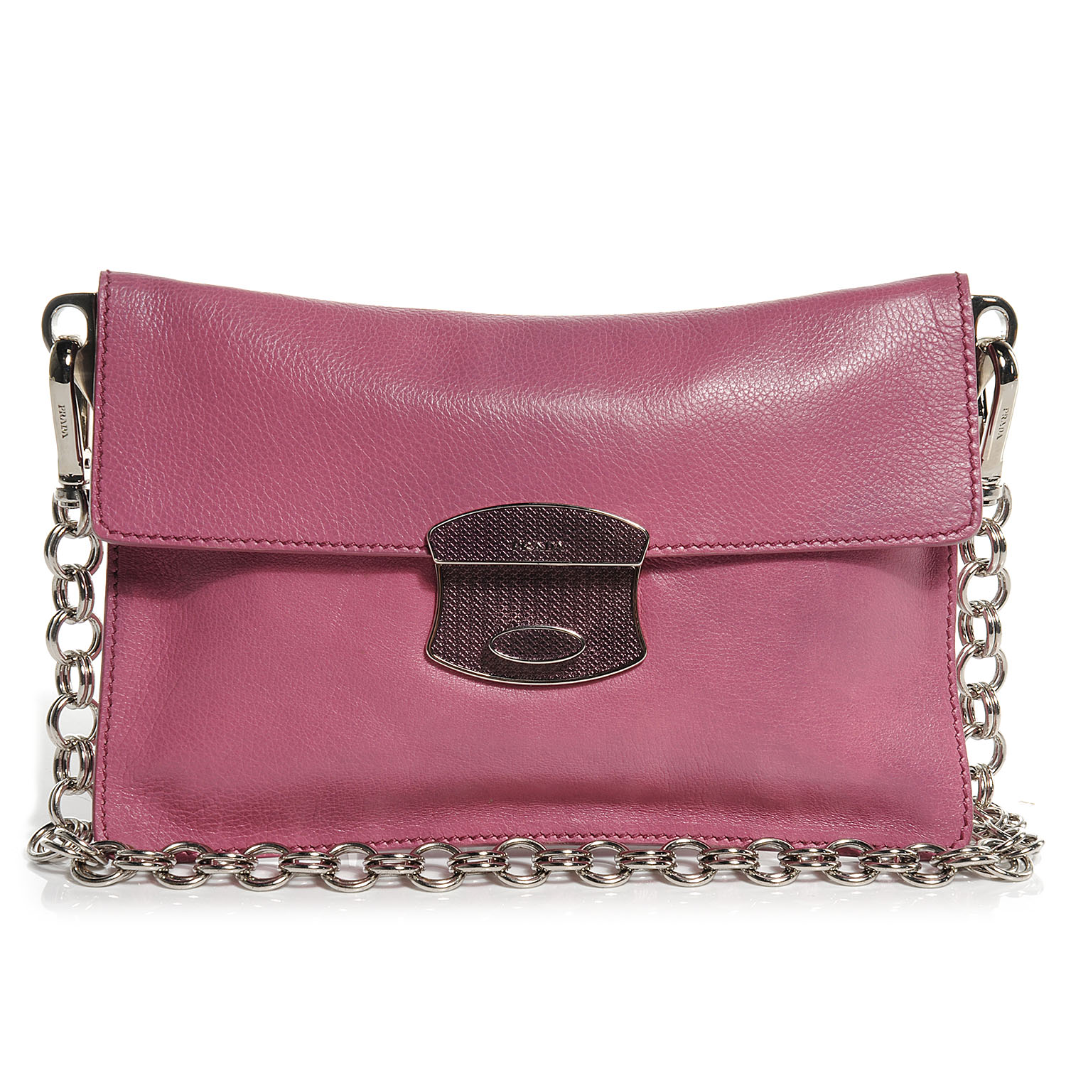 PRADA Leather Detachable Chain Clutch Pink 54586