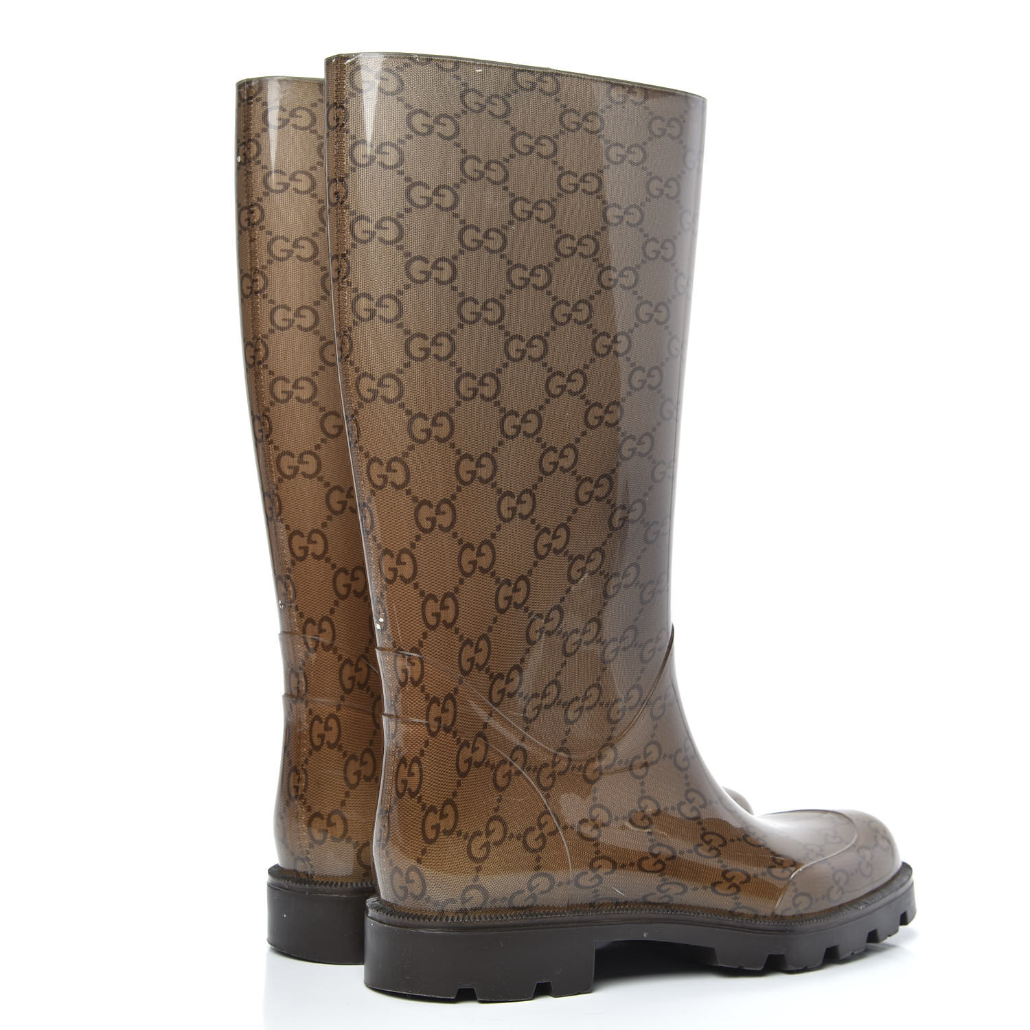 GUCCI Rubber Monogram Rain Boots 37 Brown 682793 | FASHIONPHILE