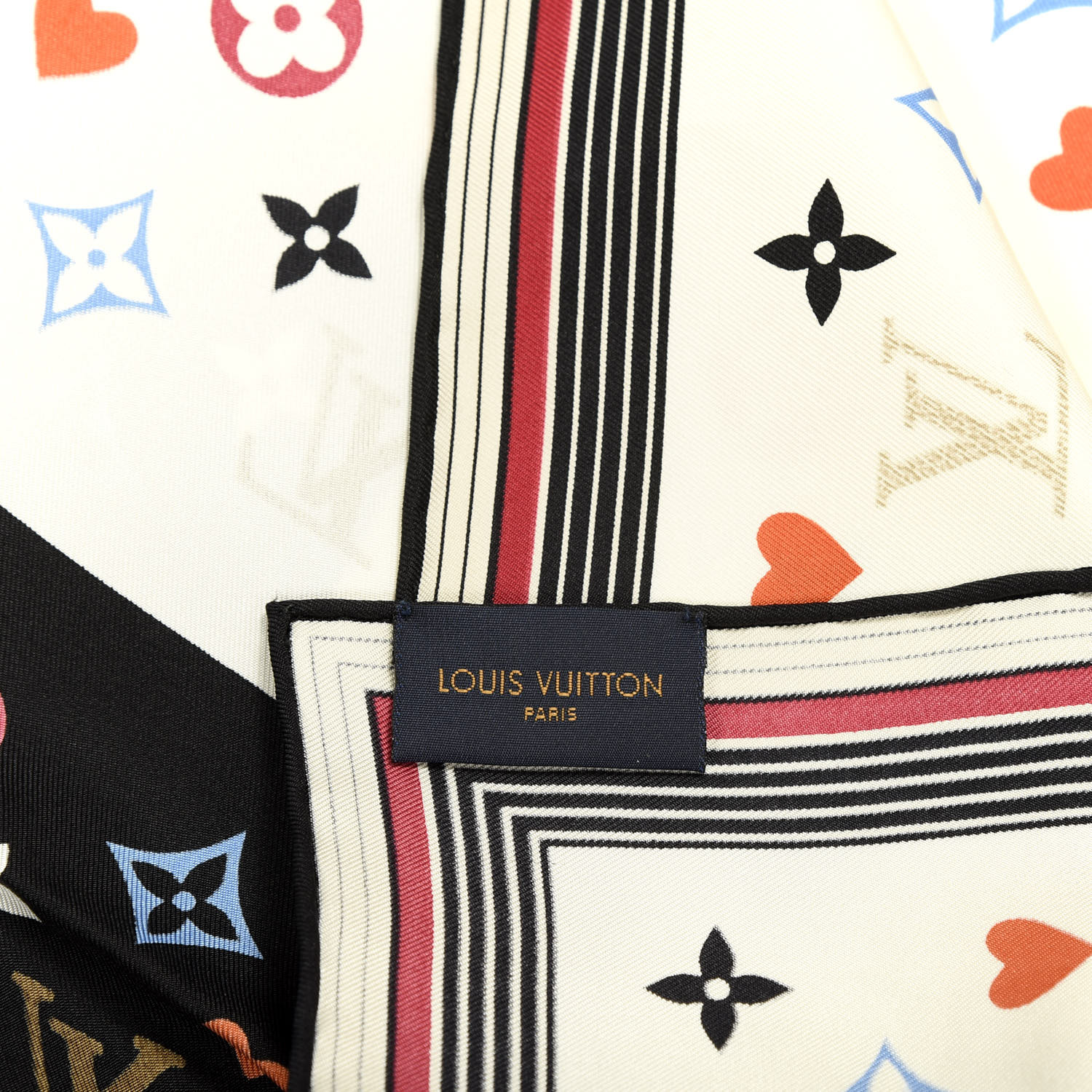 LOUIS VUITTON Silk Game On Square Scarf Black White 677501 | FASHIONPHILE