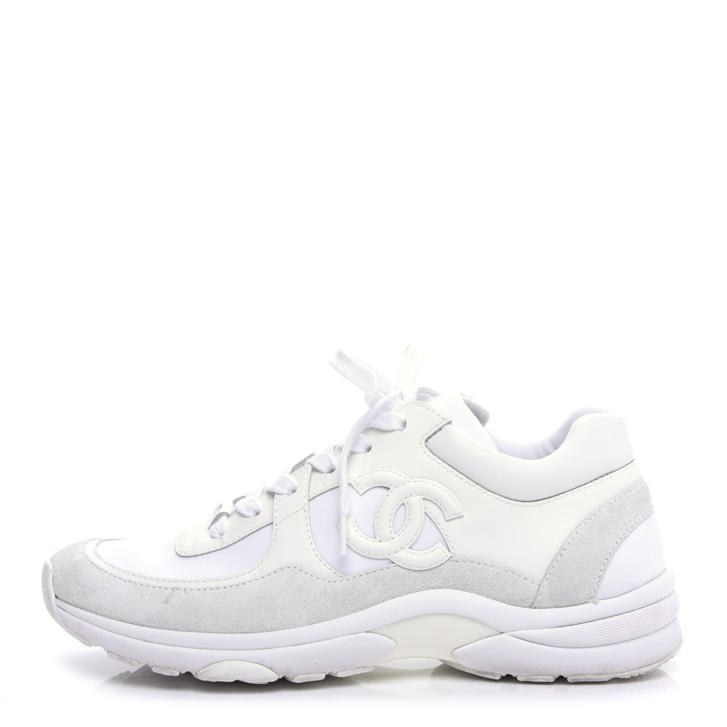 CHANEL Suede Calfskin Fabric CC Sneakers 38.5 White 685378 | FASHIONPHILE