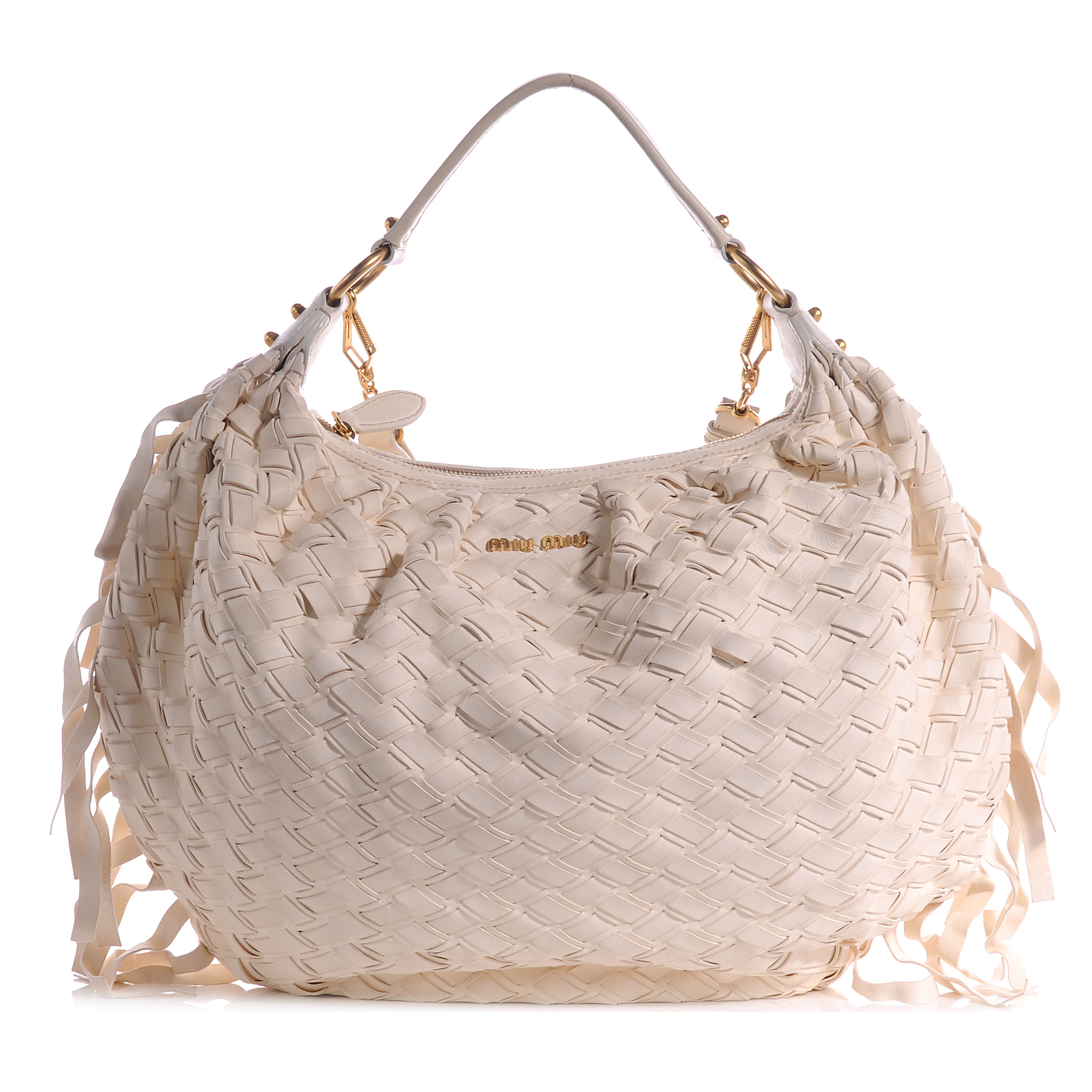 miu miu woven leather hobo bag