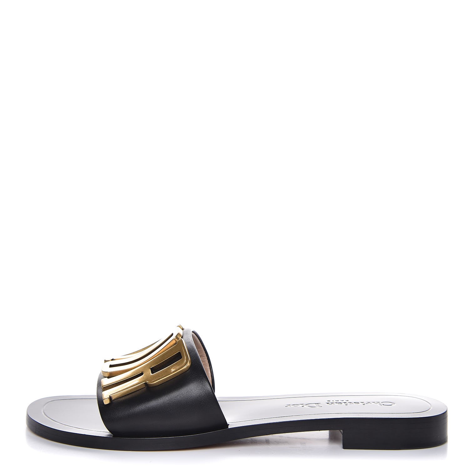 CHRISTIAN DIOR Calfskin Evolution Slide Sandals 37.5 Black 278512 ...