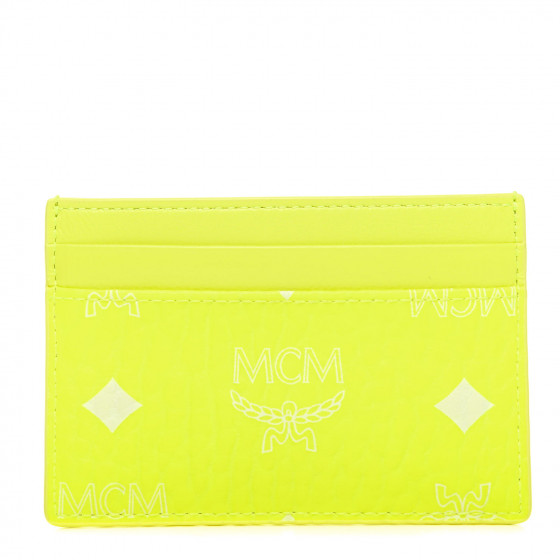 MCM Visetos Card Case Neon Yellow 577276 | FASHIONPHILE