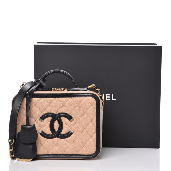 chanel caviar quilted medium cc filigree vanity case