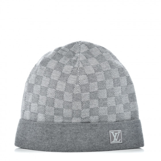 Louis Vuitton Wool Bonnet Petit Damier Beanie Hat Grey 408404