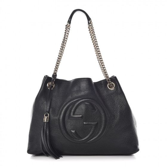 GUCCI Pebbled Calfskin Medium Soho Chain Shoulder Bag Black 408926 ...