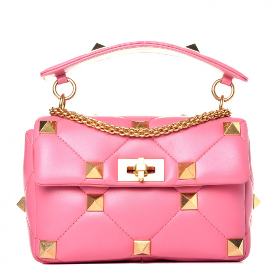 VALENTINO Nappa Medium Roman Stud Shoulder Bag Pink 747074 | FASHIONPHILE