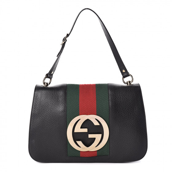 GUCCI Calfskin Web Blondie Shoulder Flap Bag Black 460126