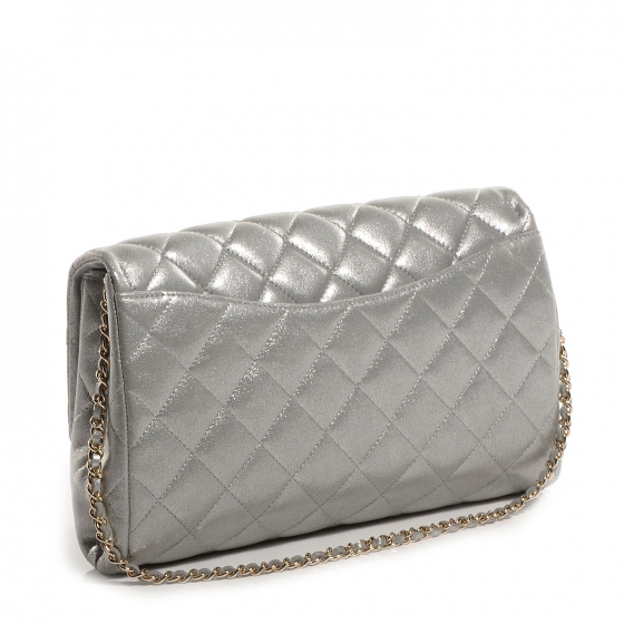 CHANEL Iridescent Calfskin Clutch With Chain Flap Silver 72683