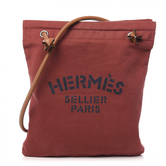 HERMES Canvas Swift Aline Grooming Bag Rouge H Gold 609164