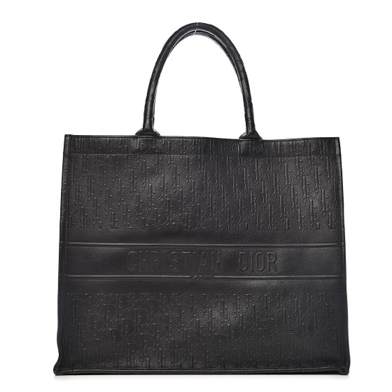 CHRISTIAN DIOR Calfskin Embossed Oblique Book Tote Black 533250