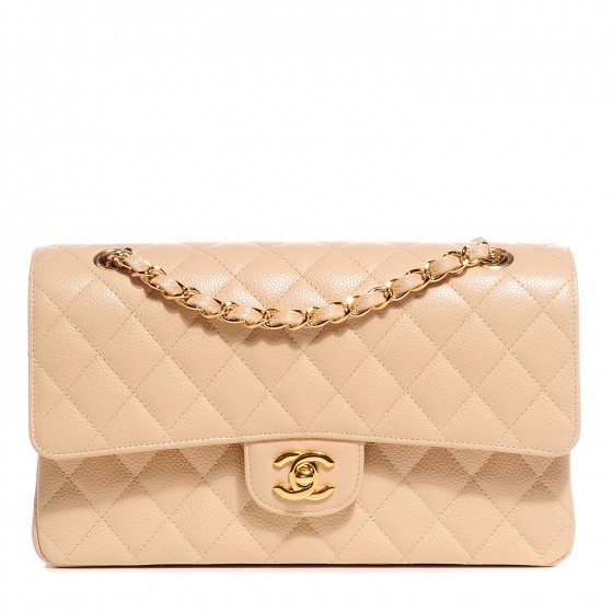 chanel classic flap beige caviar