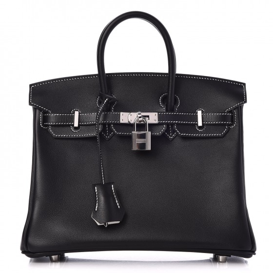 HERMES Swift Horseshoe Birkin 25 Black White 293992