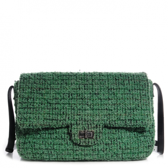 chanel green tweed bag