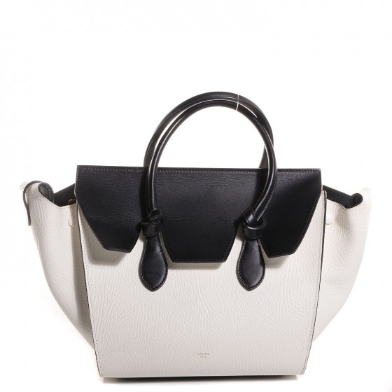 CELINE Elephant Calfskin Bi-Color Small Tie Knot Tote White Black 92477