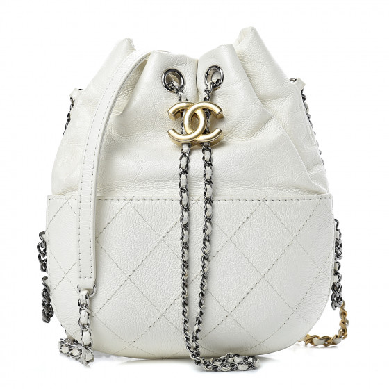 CHANEL Aged Calfskin Quilted Small Gabrielle Bucket White 541207