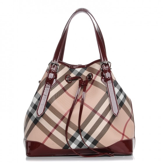 BURBERRY Supernova Check Drawstring Tote Berry Red 211126 | FASHIONPHILE