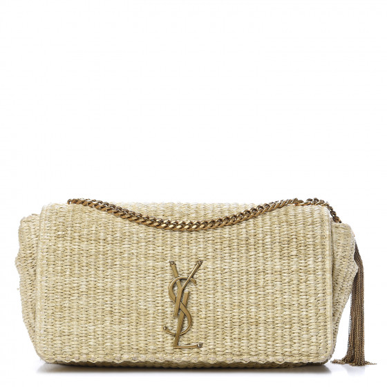 SAINT LAURENT Raffia Medium Monogram Kate Satchel Naturale 484912