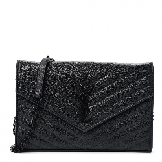 grain de poudre matelasse chevron monogram chain wallet black