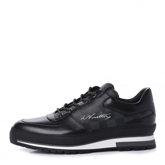 LOUIS VUITTON Calfskin Damier Graphite Harlem Sneakers 10 Black 605086