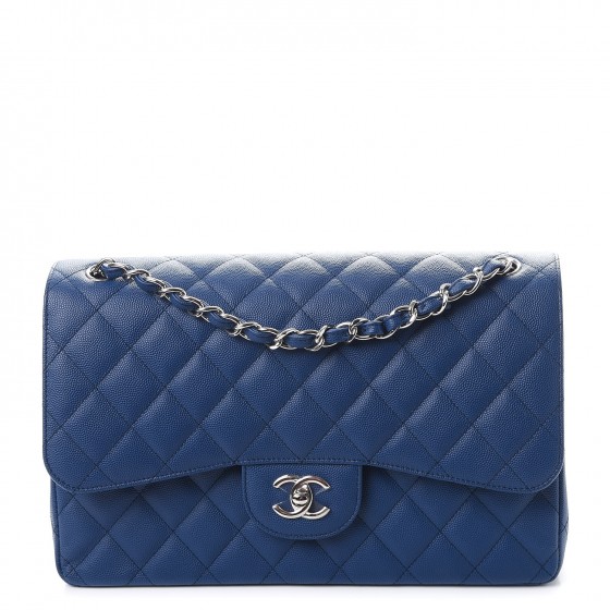 CHANEL Caviar Quilted Jumbo Double Flap Dark Blue 264258 | FASHIONPHILE
