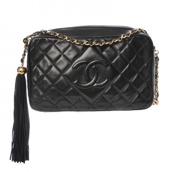 CHANEL Lambskin Quilted CC Tassel Camera Case Black 335078