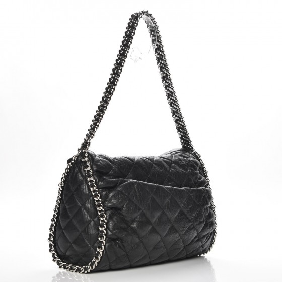 CHANEL Washed Lambskin Chain Around Hobo Black 221339