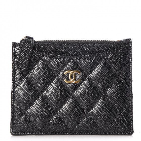 Chanel Caviar Quilted Cc Zip Card Holder Black 260625 Fashionphile