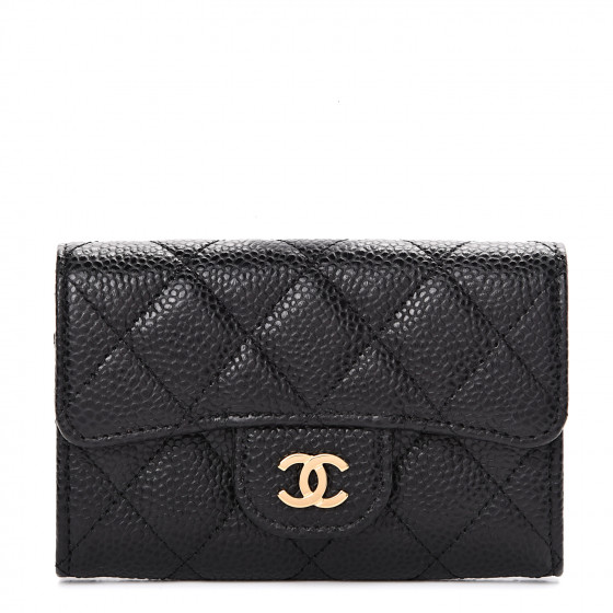 CHANEL Caviar Quilted Flap Card Holder Wallet Black 557865