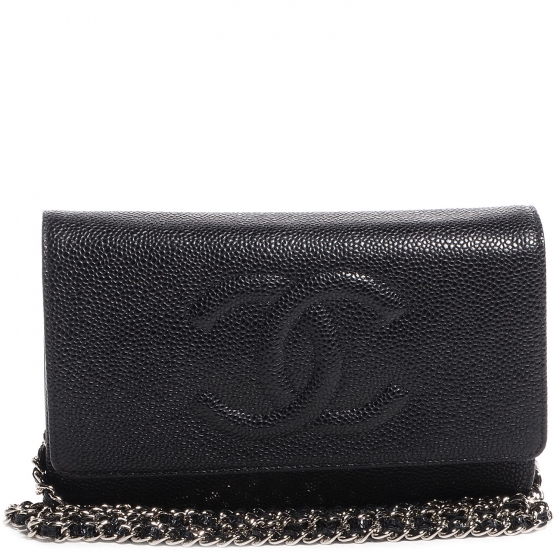 CHANEL Caviar Timeless CC Wallet on Chain WOC Black 69220