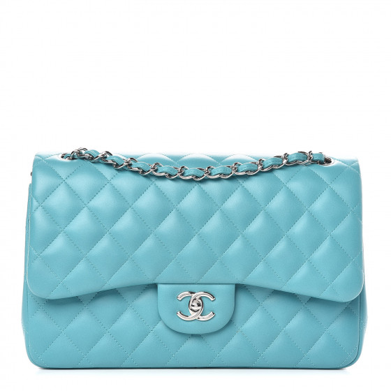 CHANEL Lambskin Quilted Jumbo Double Flap Turquoise 410228