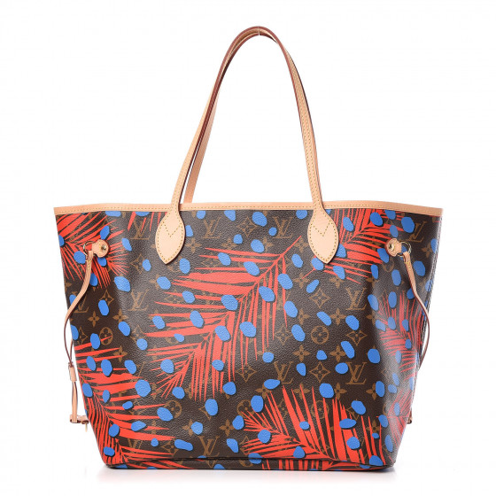 NEW AUTH Louis Vuitton Palm Springs Jungle Dots Coquelicot Denim Neverfull  MM