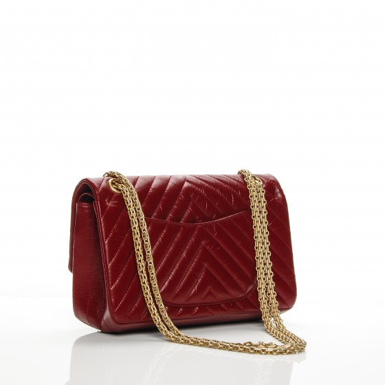 CHANEL Aged Calfskin Chevron Quilted 2.55 Reissue 225 Flap Red 191156