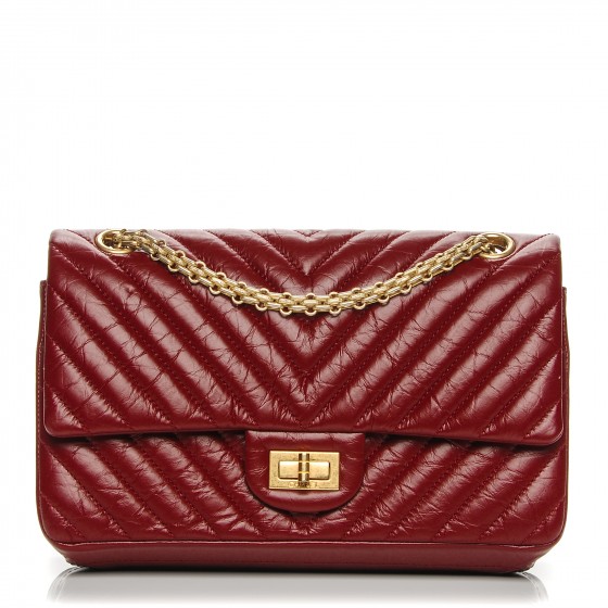 CHANEL Aged Calfskin Chevron Quilted 2.55 Reissue 225 Flap Red 191156