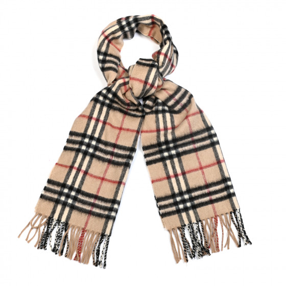 BURBERRY Cashmere Nova Check Fringe Scarf Camel 882666 | FASHIONPHILE