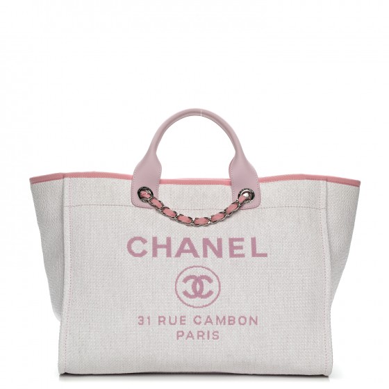 CHANEL Canvas Large Deauville Tote Pink 195796